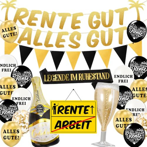 Rente Deko, Ruhestand Deko,RENTE GUT ALLES GUT Banner,Rentner Geschenk,Luftballons Ruhestand Ballons Girlande,Endlich Rentner Luftballons für Männer Frauen Renteneintritt Pensionierung Party