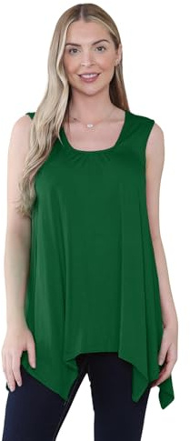 janisramone Débardeur sans manches pour femme, uni, évasé, ourlet mouchoir, col rond, extensible, coupe ample, haut d'été basique