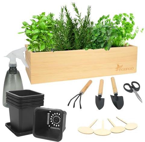 Herb Garden Planter Indoor Kit,Indoor Garden kit Come with Wooden Box &17 Planting Tools,Indoor & Outdoor Herb Planter for Kitchen Windowsill,Herb Plant Pot for Gardener,DIY Indoor Grow Kit Gifts