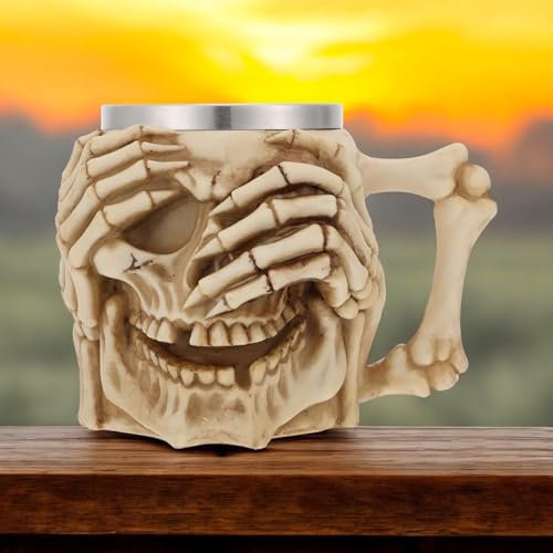 MIELIMON Tasse décorative de tête de mort effrayante en acier inoxydable, chope à bière tasse gothique pour café, thé, Halloween, Noël, anniversaire 420 ml