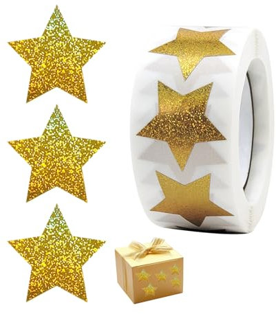 500 Pcs Gold Sterne Aufkleber,Sticker Sterne,Weihnachten Gold Stern,Weihnachtsaufkleber,Stickers Star Rolle Selbstklebend Glitzer,Goldene Glitter Weihnachts,Kinder Zum Aufkleben,FüR Geschenk