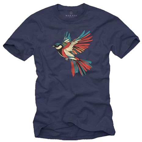 MAKAYA Herren T-Shirt mit Vogelmotiv Bunt Vogel Logo Vintage Design