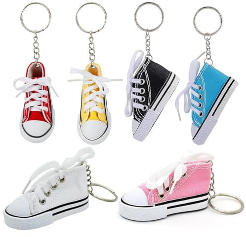 LiJuanWang Schuh Schlüsselanhänger,6 Stück Mini Canvas Sneaker Schuh Keychain Schlüsselanhänger Mini Segeltuch Sneaker Schuh Schlüsselring Schlüssel Anhänger für Frauen Girl Souvenir Geschenk