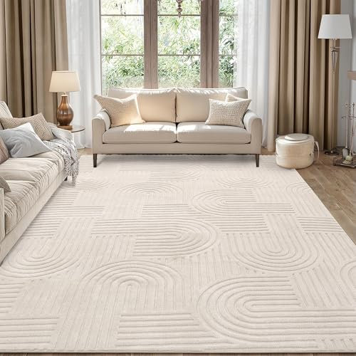 Enyhom Wohnzimmer Teppich 200 x 290 cm, Extra Großer Kurzflor Teppiche Matte Weicher Moderner Pflegeleicht Waschbar Teppiche für Schlafzimmer Kinderzimmer, Beige