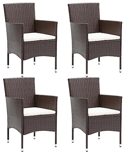 Annlera Gartenstühle Sessel aus Poly-Rattan Essstuhl mit Sitzkissen Sitzgruppe 4 STK. Gartenmöbelset Möbelstück für Garten Terrasse Veranda oder Hinterhof Braun und Cremeweiß 53x58x84 cm