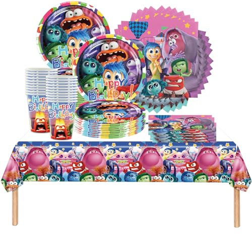 Doyomtoy 61PCS stoviglie per feste Inside Out, set a tema Brain Squad, stoviglie per feste di compleanno per bambini, decorazione per feste, 20 persone
