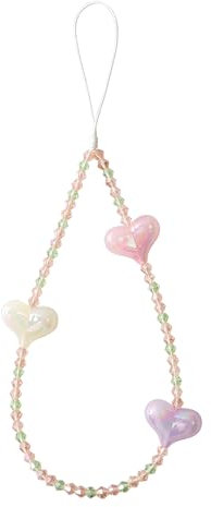 AOKSUNOVA Handykette Kurz Universal Handyanhänger Perlen Phone Charm mit Herz
