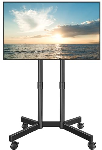 BONTEC Rolling TV Stand for 32-70 inch TVs, Mobile TV Cart with Lockable Wheels, Height Adjustable, Max VESA 400x400mm, Portable TV Stand on Wheels with Cable Management, TV Floor Stand, Black