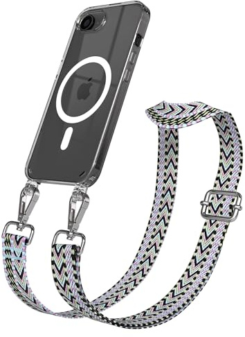 EAZY CASE Handykette - Verstellbares Taschenband kompatibel mit iPhone 16e, Schulterriemen, Handykordel mit Silikon Hülle, Qi Charging kompatibel, Umhängetasche, Lila Grün Silber