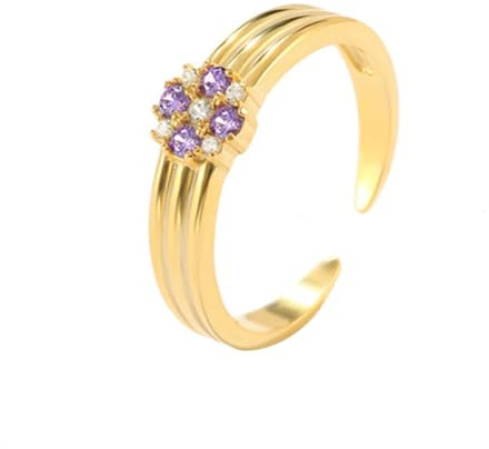 Wycian Ring Damen Boho Ringe Gold Mann 9K Gelbgold Au375 Runde Form Amethyst Größe 62 (19.7) Vorsteckring für Tante Elegant Schmuck Geschenk