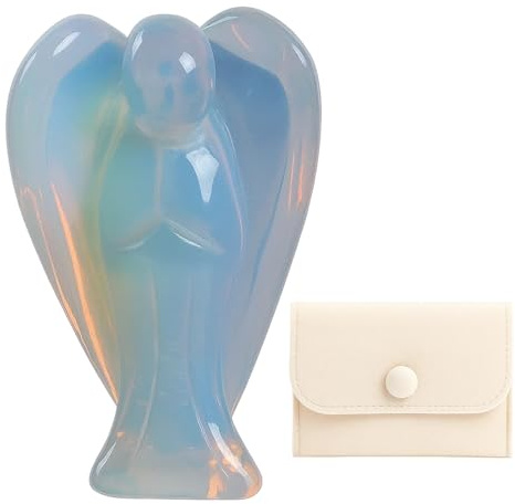 Qnvyw Engel mit Geschenkbeutel - Opal Stein Handgeschnitzter Engelfigur - Eiskalte Engel als Glücksbringer Stein - Schutzengel Energie und Positive Schwingungen