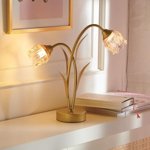 Coopers of Stortford - Flower Table Lamp with Glass Rose Design - 3-Colour Touch-Control Light in Pink, Gold or White, Battery-Powered