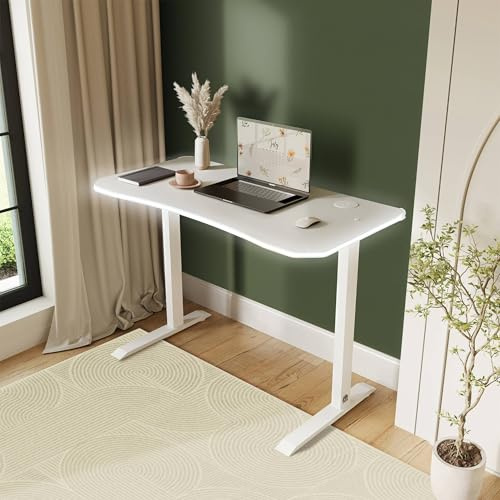 X-Rocker XR Living OKA 140cm x 60cm, RGB LED Desk - Neo Motion™ Sync App-Controlled Lights, Wireless Charging, Suitable for Home Office & Gaming, Sturdy Metal Frame for Adults - Oak Effect in White