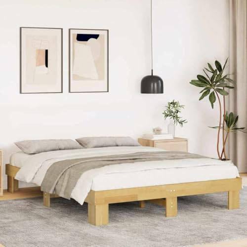 Holamys Massivholzbett Eiche 135x190 cm, Robustes Bettgestell mit Lattenrost, Stauraum, langlebiges Schlafzimmer Möbel für erholsamen Schlaf