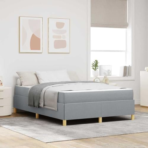 QZZCED Moderner Bettrahmen mit Matratze, Boxspringbett in Hellgrau, minimalistisches Design mit Stauraum, Gestell aus Massivholz und Beinen