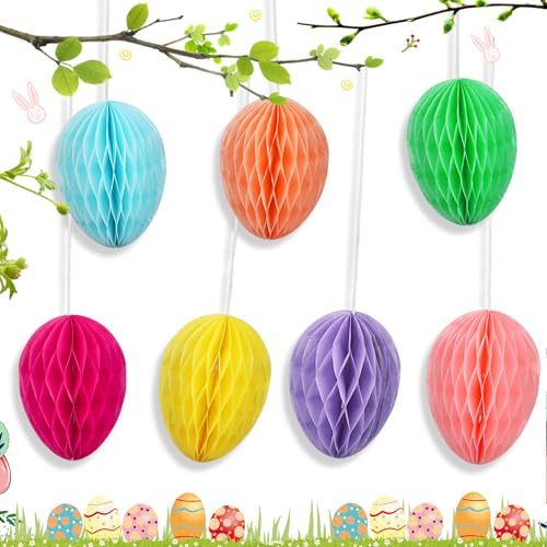 Aoligei 14 Stück Ostereier Deko Ostereier Papier Wabenbälle Bunte Osterdeko zum Aufhängen, Fröhliche Wabeneier für Frühling Ostern Party, Osterstrauß & Osterstrauchdeko Heimsdekoration