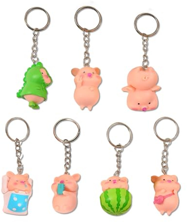 Komergave 7 Stück Glücksschweinchen Schlüsselanhänger Glücksbringer Silvester Glücksschwein Schlüsselanhänger Schwein Kleine Glücksbringer Geschenk Für Alle Altersgruppen Und Verschiedene Szenarien