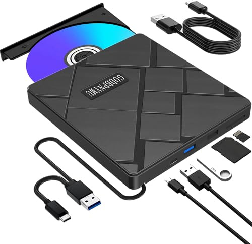 GODBPNYMU 5-in-1 External CD DVD Drive for Laptop, USB 3.0 CD Burner Player