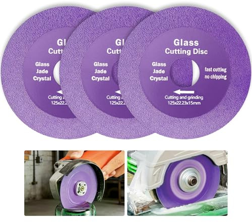 XRXYMQ 3 Stück Diamant-Trennscheiben Ø125mm Glas-Schneidescheibe Violett | Ultra-dünne, Bohrung 22,23mm x 15 mm, Winkelschleifer, Professionelle Schnittpräzision, Flexscheiben Glas, Fliesen, Keramik