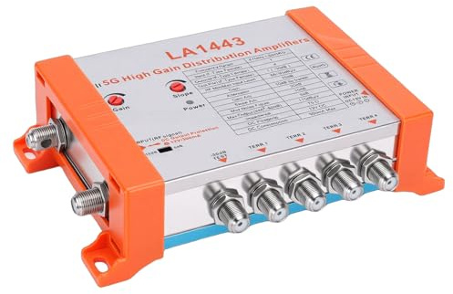 Tonysa Amplificateur de Distribution TV, 1 Entrée 4 Sorties avec Gain 45 DB et Filtre 5G LTE, pour Câble D'antenne à Faible Bruit (Prise UE)