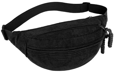 YEDPGUE Cord Bauchtasche Schwarz, Modische Umhängetasche Damen mit Verstellbarem Schultergurt, Mehrere Taschen, Glatter Reißverschluss, Gürteltasche für Alltag, Reise und Outdoor