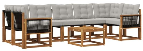 vidaXL Outdoor-Sofagarnitur mit Kissen 8 pcs Natürlich und Hellgrau, Akazienholz Garten Sofa Set, modernes Möbel, langlebige Terrasse Sitzgelegenheiten, Entspannung für deinen Hinterhof