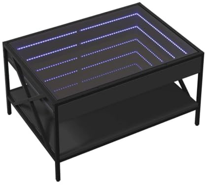 HGKMBRY Infinity LED Coffee Table with RGB Lights, Black Engineered Wood, 70x50x38 cm