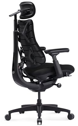 LiberNovo SE Ergonomischer Bürostuhl mit Augenmaske, Bürostuhl Ergonomisch | Manueller Lendenwirbelstütze, 5 Neigungspositionen, Computerstuhl für langes Sitzen, für Homeoffice und Gaming, Obsidian 48cm