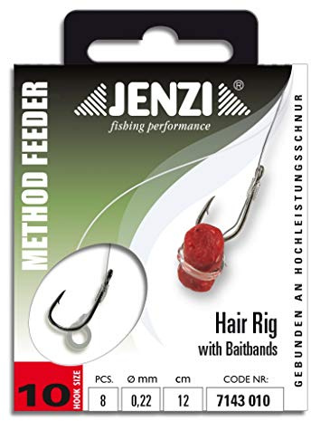 Jenzi Method Feeder Hair Rig mit Gummi Band Ø 0,23mm # 10, Länge 12 cm