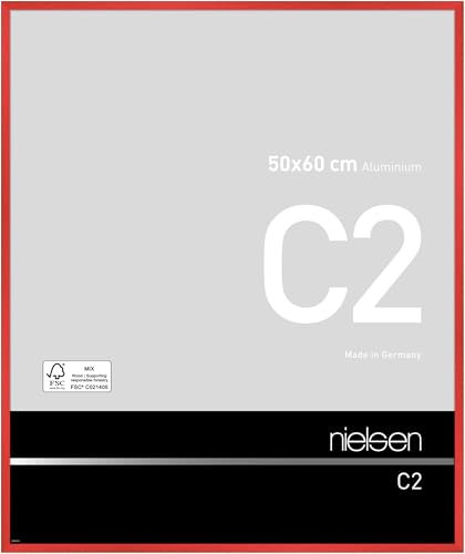 nielsen Bilderrahmen, 50 x 60 cm, Aluminium, Rot glanz, Posterrahmen zum Aufhängen im Hoch- & Querformat, Echtglas, C2