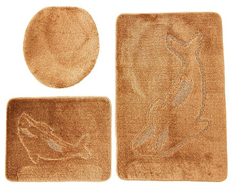 Ilkadim Delphin Badgarnitur 3 TLG. Set 55x85 cm einfarbig, WC Vorleger ohne Ausschnitt für Hänge-WC (braun)