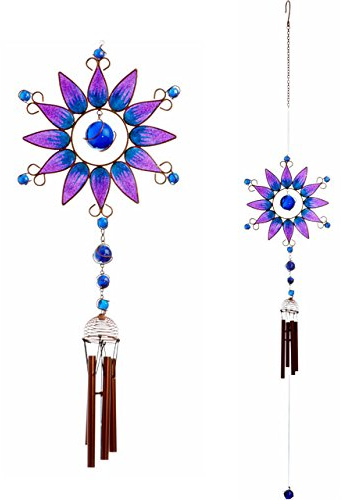 Windspiel, bunt, handgefertigt, Violett mit Glasperlen