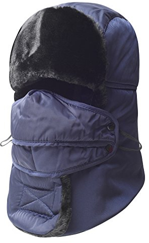 KOOLSOLY Trooper Trappermütze, Winter-Ski-Mütze mit Ohrenklappe und winddichter Skimaske, Einheitsgröße, blau