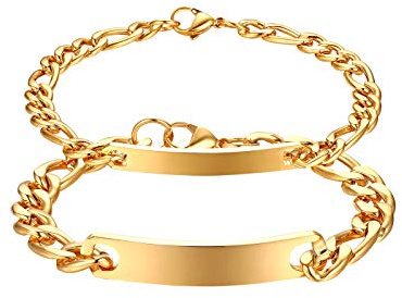 JewelryWe 2 st pararmband, rostfritt stål, armband med justerbar länk, personligt armband med gravyr