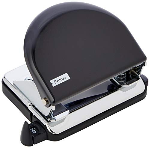 Petrus 626830 Perceuse de bureau classique avec barre guide et marquages de format, perforation 20 feuilles, métal, gamme WOW, Noir