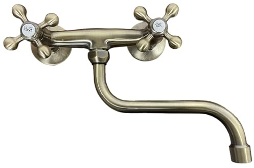 Rubinetto Gruppo Lavello a Parete Bronzo Vecchio Ottone | Maniglie a Stella Stile Vintage | Design Retrò Elegante e Robusto