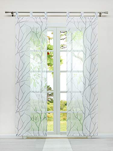 HeichkelL Transparente Schiebegardinen 2er Set Schlaufen Voile Flächenvorhang Druckmuster Schlaufen Schiebevorhang Zubehör Beschwerungsstange HöhexBreite 145x57 cm Weiß#1