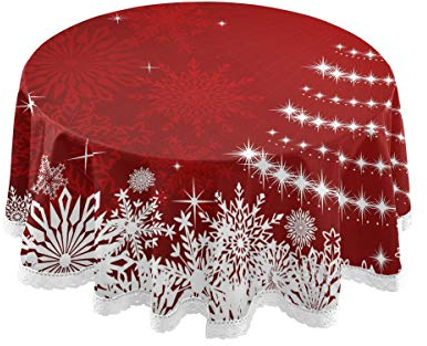 Mnsruu Runde Tischdecke für Winter, Weihnachten, Neujahr - Schneeflocken-Design, Dekorative Spitze, Makramee für Buffet-Tisch, Party, Urlaub, Abendessen - 152,4 cm