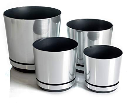 KORAD Übertöpfe Satz 4 Stück gebürstetes Aluminium 16 cm, 18 cm, 21 cm, 26 cm - dekorative Übertöpfe in 4 der Größe von 16 cm, 18 cm, 21 cm, 26 cm für Blumen. OSL S4/124
