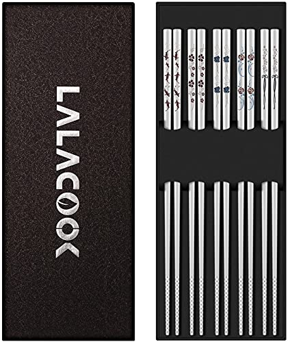Palillos reutilizables de metal palillos 304 palillos de acero inoxidable apto para lavaplatos, chop Stix Color grabado láser multipack reutilizables palillos para comida japonesa coreana china 5