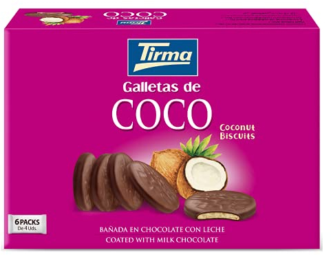 Tirma Biscuits au Coco enrobés de Chocolat au Lait 200g | Gâteaux Croquants à la Noix de Coco et Chocolat | Snack Végétarien Idéal pour le Goûter | Saveur Tropicale | Fabriqué aux Canaries