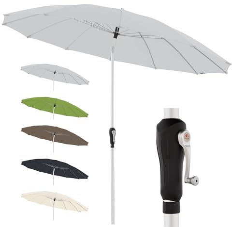 Doppler Sonnenschirm für den Garten Asia Look SL-AZ Auto Tilt 250cm Hellgrau I Gartenschirm knickbar I Kurbelschirm mit UV-Schutz 50+ I Kurbelschirm aus Aluminium I regenabweisendes Polyester-Dach