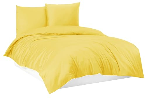 Mixibaby Bettwäsche Bettgarnitur Bettbezug 100% Baumwolle 135x200 155x220 200x200 200x220, Farbe:Gelb, Größe:155 x 220 cm