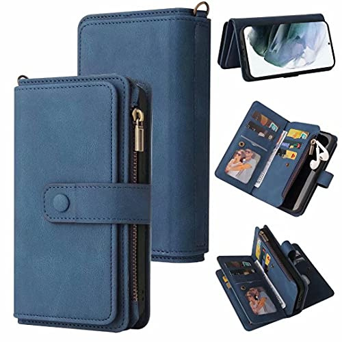 Hülle Case für Xiaomi Mi 10T lite 5G Handyhülle Tasche Reißverschluss Etui Xiaomi Mi 10T lite 5G Klappbares Magnetverschluss Flip Case Handytasche Xiaomi Mi 10T lite 5G Hülle Leder Brieftasche, Blau
