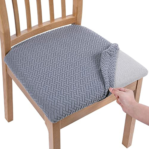 Homaxy Stuhlbezug Sitzfläche 4er Set, Stretch Bezug für Stühle Sitzbezüge für Esszimmerstühle Abwaschbar Schonbezug Stuhl Hussen für Stühle, Grau