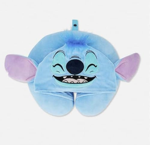 Disney Lilo & Stitch Blue Stitch Hooded Travel Pillow Neck Rest Support Holiday Primark