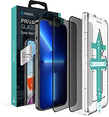 Deppa [2 Pack Privacy Screen Protector for iPhone 13 Pro Max/14 Plus (6.7 Inch) Tempered Glass 3D Full Cover with Easy Installation Kit Tray - Anti Spy, Privacy, Dark, Black Film (Video Guide)