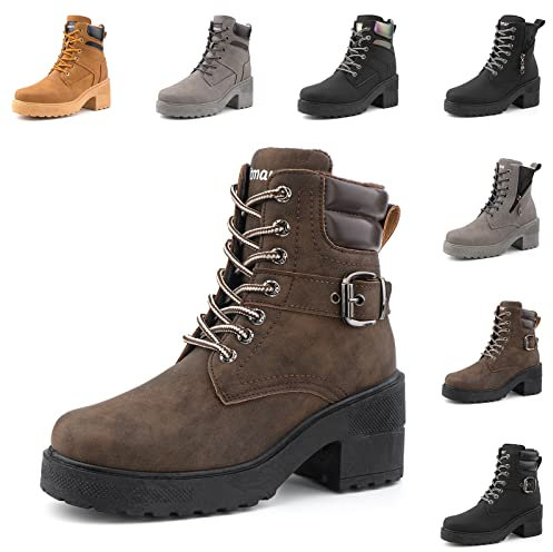 Stivali Donna Invernali Stivaletti Foderati Caldi Stivaletti Stringati Tacco Grosso Stivaletti da Neve Caldo Antiscivolo Scarpe da Neve Comode Scarponi Bassi Marrone EU 38