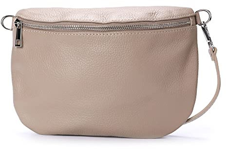 Ever Bloom Unisex Leder Brusttasche Bauchtasche, Mode Hüfttasche, Made in Italy, Umhängetasche Sattel Crossbag, Mittelgross Ledertasche für Festival und Urlaub, Tasche Farben:Taup Mittel