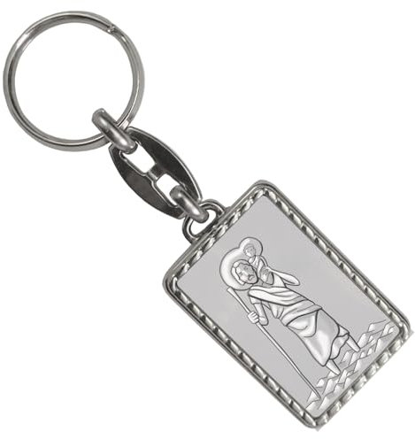 speecheese Heiliger Christophorus - silber Schlüsselanhänger mit Bordüre der Schutzpatron der Reisenden und Autofahrer für den Schlüsselbund mit Heiligenfigur als Geschenk für Fahranfänger